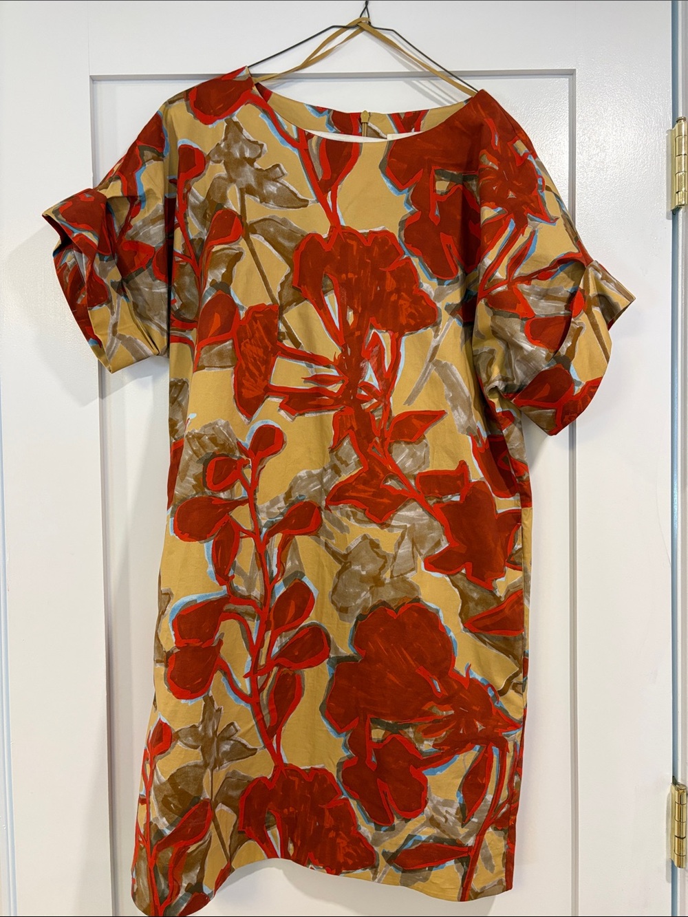 COS Red Floral Tunic on Mustard